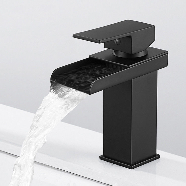 SUS304 Paslanmaz Çelik Şelale Tek Delikli Tek Kulplu Lavabo Bataryası Krom Mat Siyah