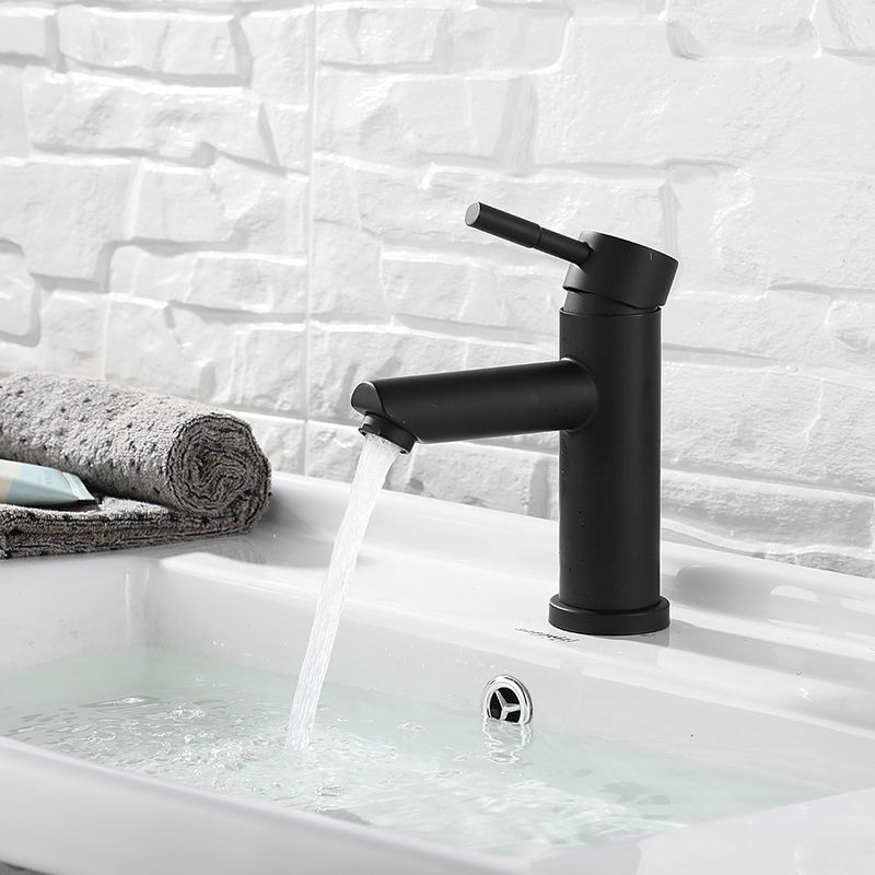 SUS304 Paslanmaz Çelik Tek Delikli Tek Kulplu Lavabo Bataryası Mat Siyah Krom SN Altın