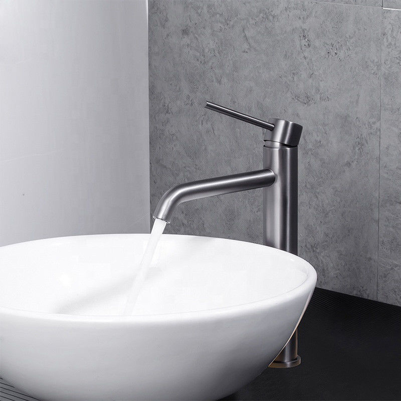 SUS304 Paslanmaz Çelik Kap Tek Delikli Tek Kulplu Lavabo Bataryası Gri Mat Siyah Altın Sn