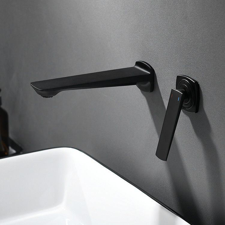 Pirinç Modern Duvara Monte Tek Kulplu Lavabo Bataryası Mat Siyah Krom Altın Gri